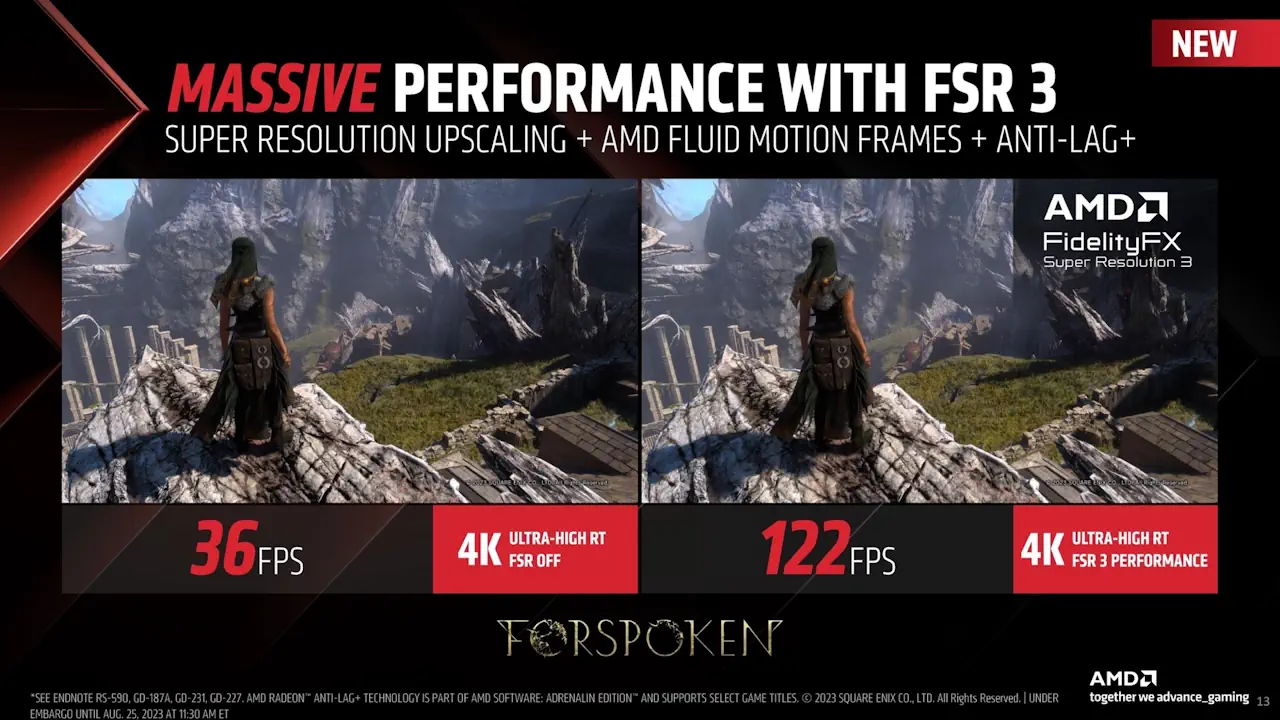 Le jeu Forspoken permet l'utilisation de l'AMD FSR 3 pour offrir de meilleures performances, même dans la résolution native de l'écran.