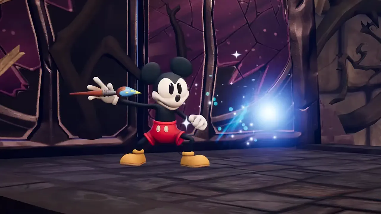 Armé de son pinceau, Mickey va devoir redonner de la couleur à l'univers dans le jeu vidéo Disney Epic Mickey: Rebrushed.