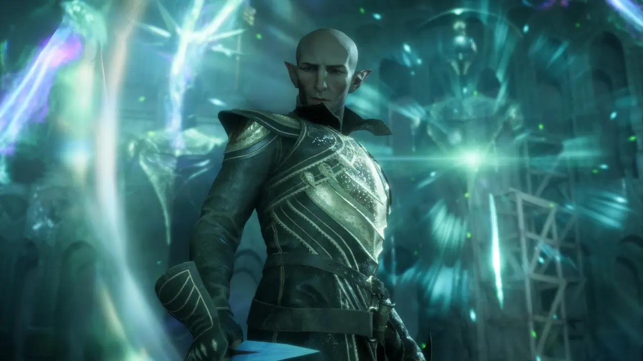 Solas dans Dragon Age: The Veilguard, ancien elfe rebelle et puissant mage lié au Voile, personnage complexe animé par une vision radicale du monde et un profond conflit entre idéalisme, culpabilité et détermination.