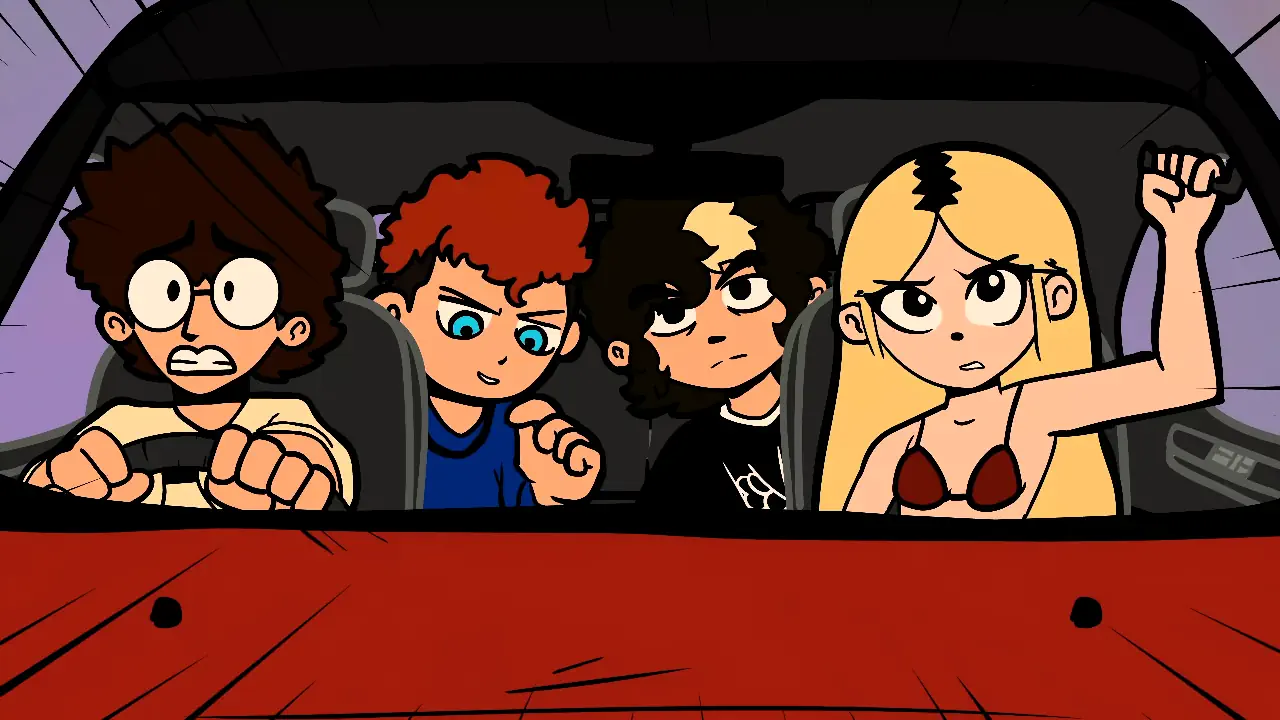 Le groupe South Arcade dans le style de Scott Pilgrim dans le clip HOW 2 GET AWAY WITH MURDER.