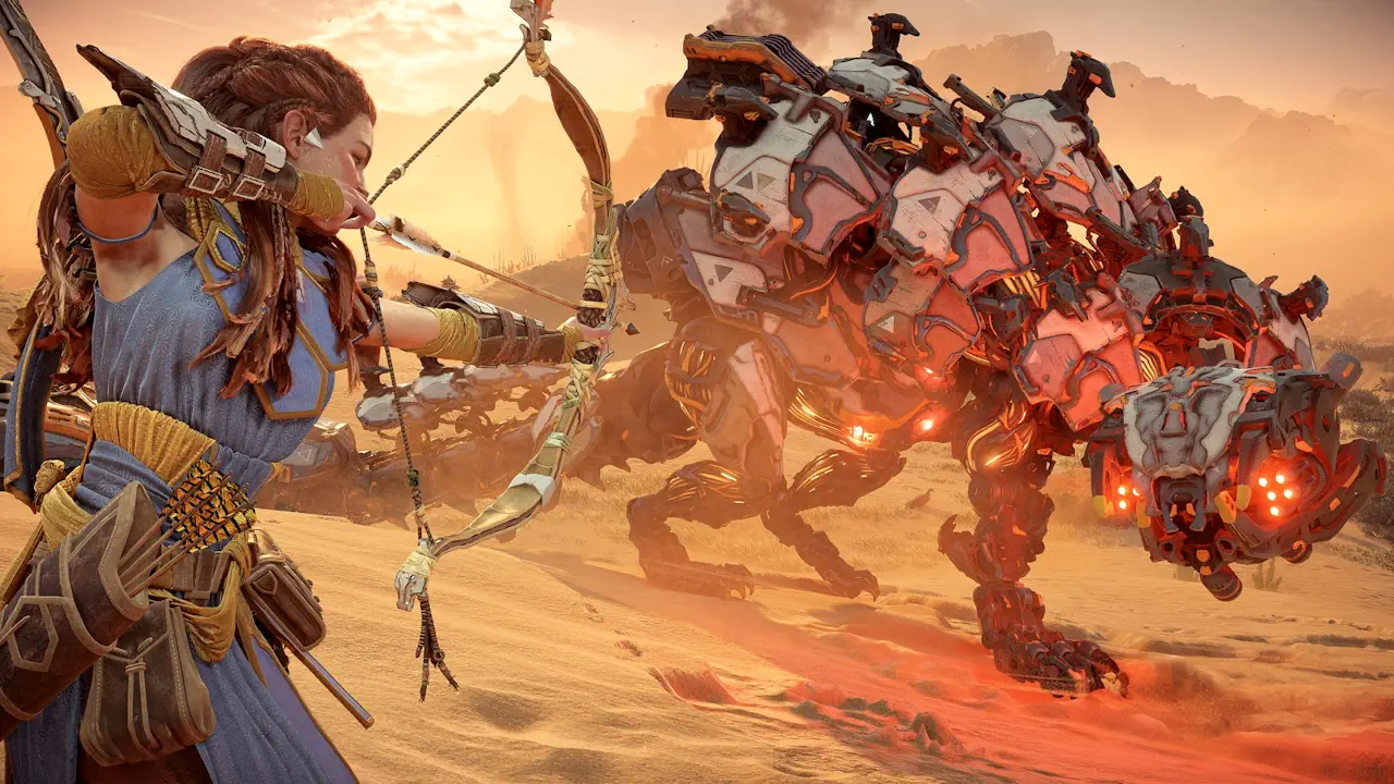 Dans le jeu vidéo Horizon Forbidden West: Complete Edition, Aloy doit se battre contre des machines encore plus féroces.