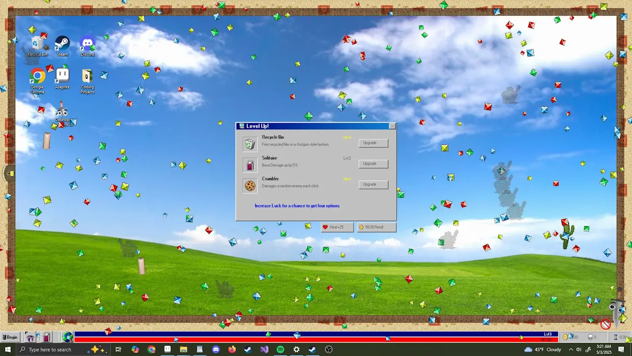 Le jeu indépendant Desktop Survivors 98 se transforme rapidement en bullet hell.