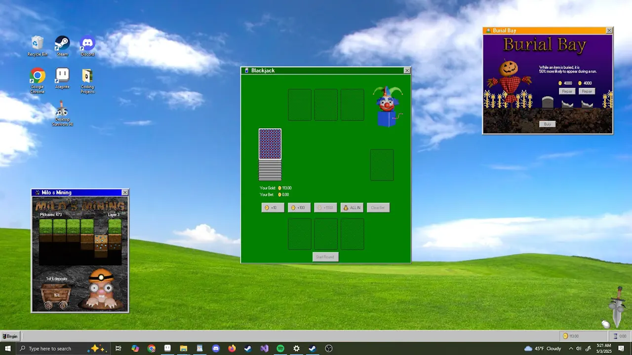 Les fenêtres Windows dans Desktop Survivors 98 sont propices à de nombreuses interactions.