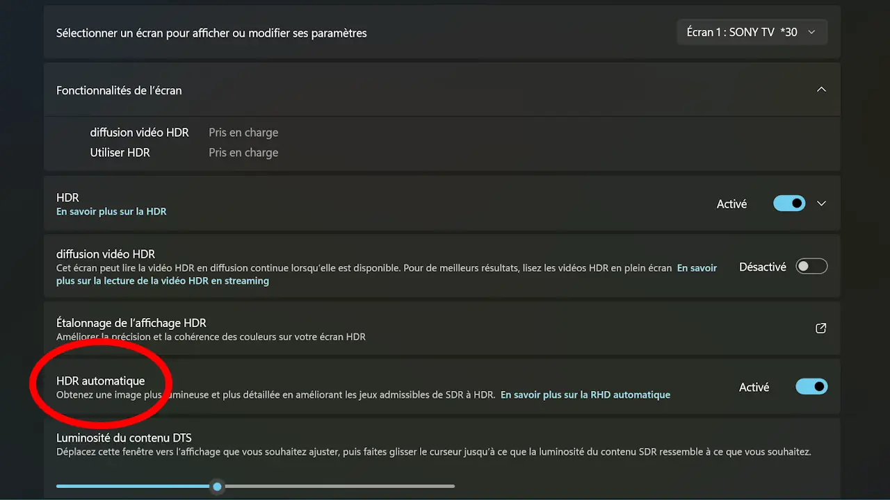 Pour le jeux vidéo en SDR, il est possible d'activer le HDR automatique.