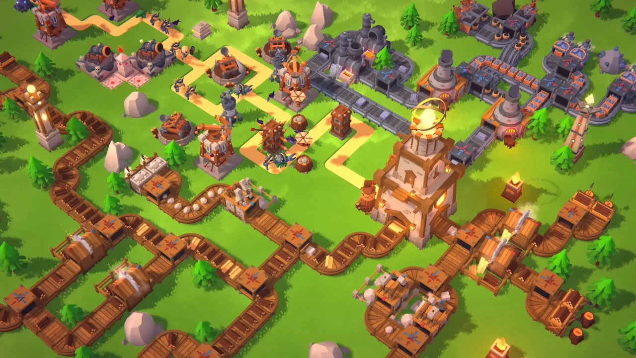 Tower Factory mélange des aspects de construction d'usine, de tower defense et de roguelite.