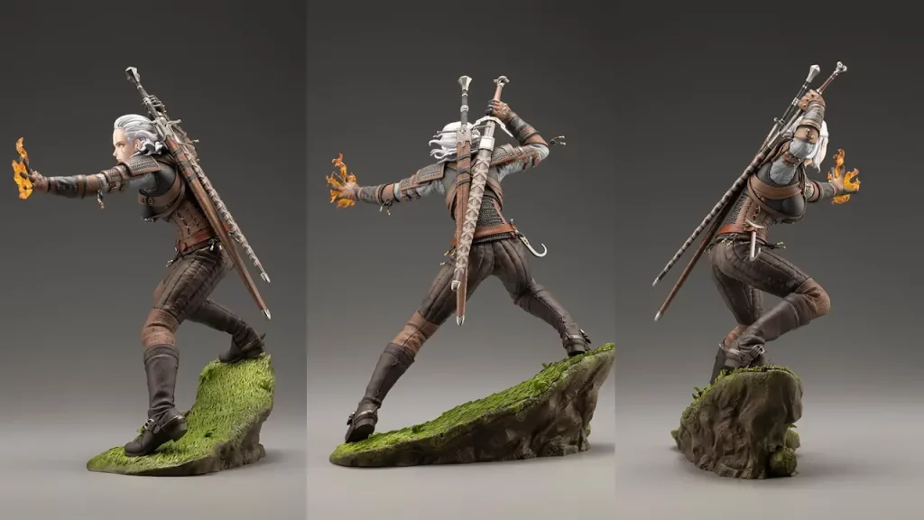 Cette figurine The Witcher est dans un style animé.