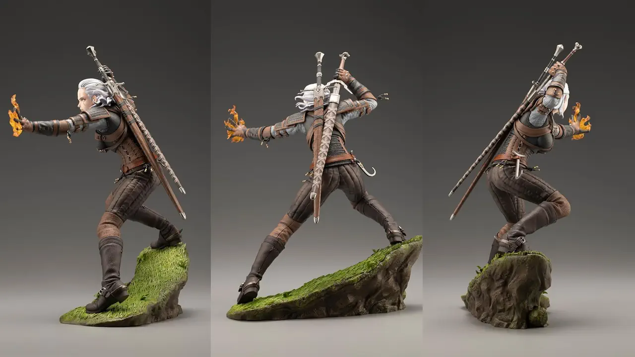 Cette figurine The Witcher est dans un style animé.
