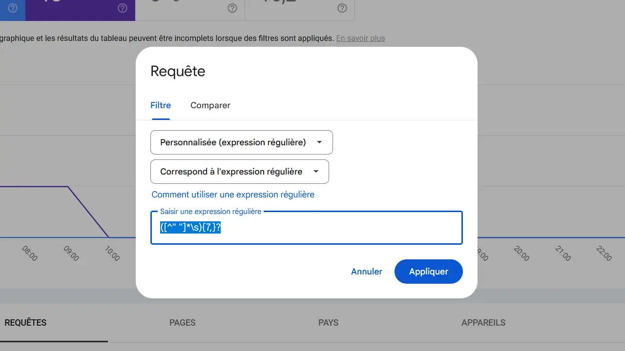 Dans Google Search Console, il est possible de voir les mots clés de la longue traine.