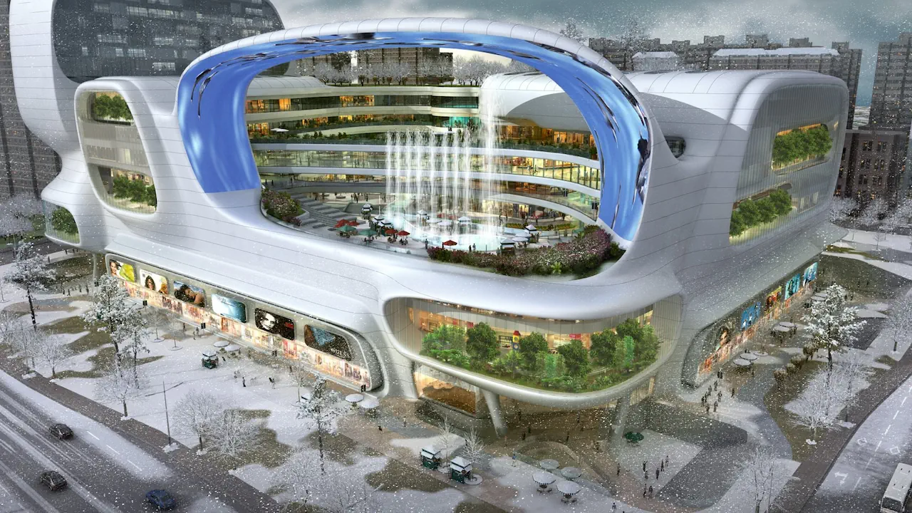 L’architecture frutiger aero projette un futur urbain fluide, organique et lumineux, où le bâti semble façonné par l’eau et l’air. Courbes lisses, transparences et nature intégrée composent une vision optimiste d’une ville douce, propre et parfaitement maîtrisée.