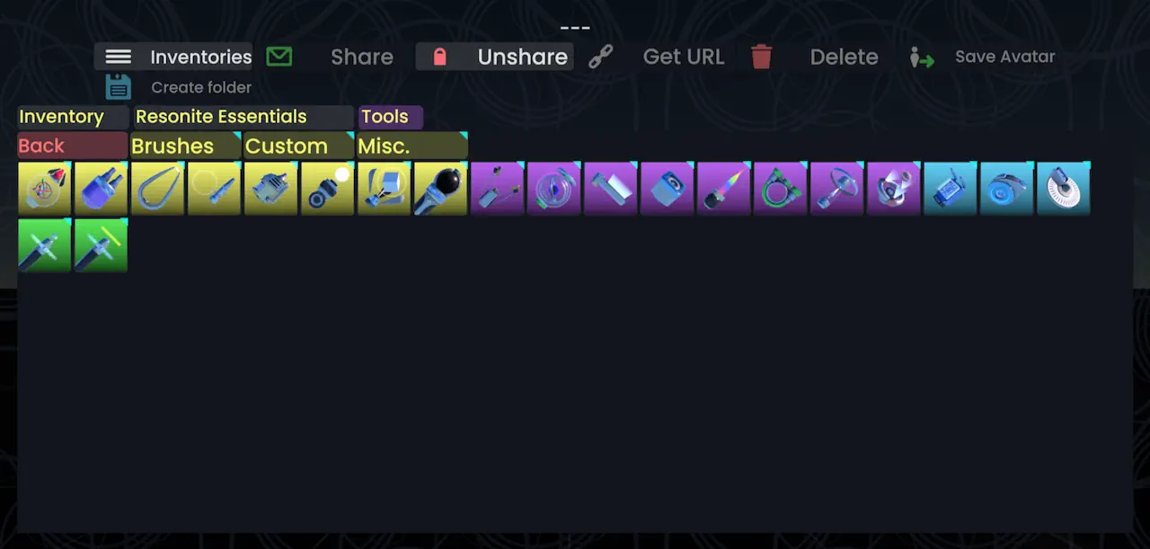 L’inventaire de Resonite fonctionne comme une véritable bibliothèque personnelle où les joueurs peuvent stocker, organiser et partager leurs créations. Malgré quelques limites dans l’organisation des fichiers, il reste le cœur du système créatif de la plateforme.