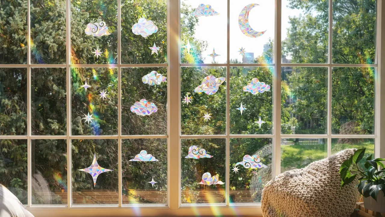 Les suncatchers autocollants, sous forme de films ou stickers, diffusent la lumière de façon douce et uniforme directement sur les vitres. Faciles à installer et abordables, ces attrape-soleil apportent une touche lumineuse discrète tout en aidant à réduire les collisions d’oiseaux.