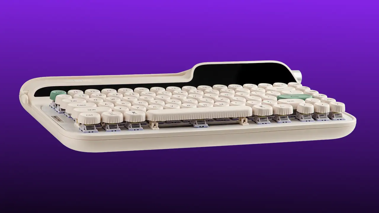 Clavier Epomaker Glyph sans fil au design rétro inspiré des machines à écrire, avec écran intégré et molette pour un usage moderne. Une expérience de frappe immersive et personnalisable, idéale pour le travail comme le gaming.