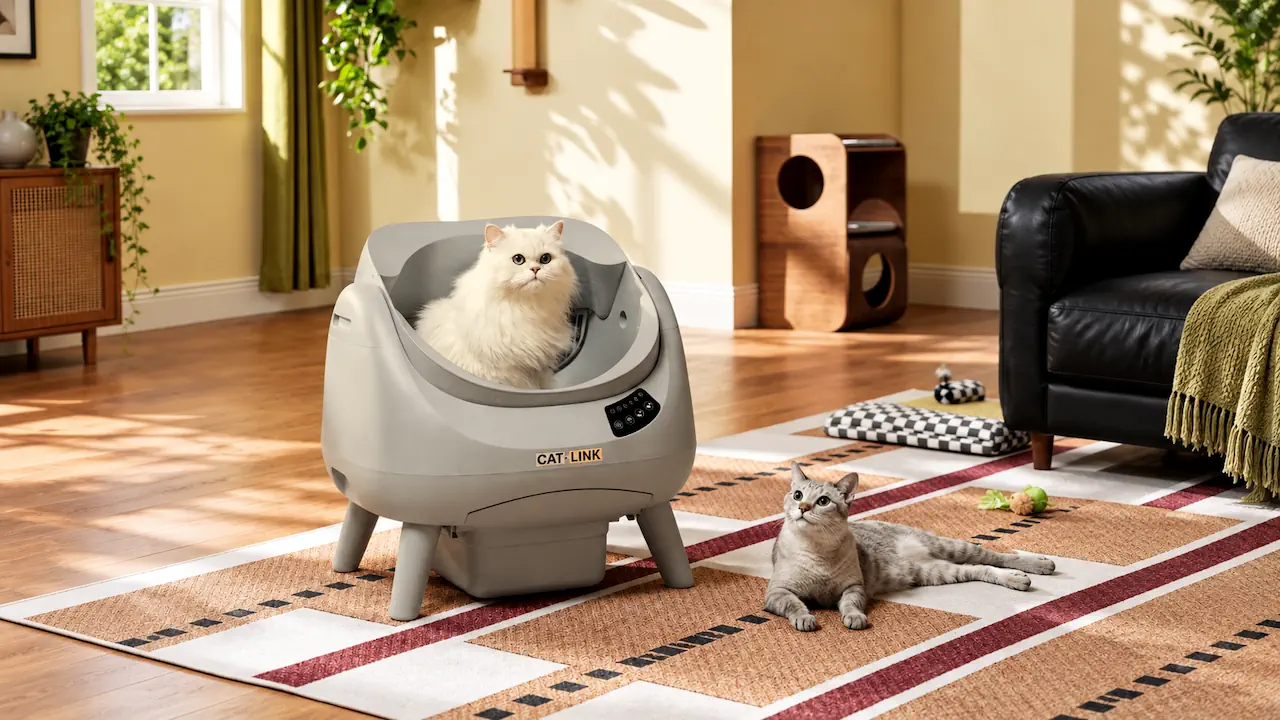 Litière automatique Catlink Open-X avec conception ouverte XXL et nettoyage autonettoyant.