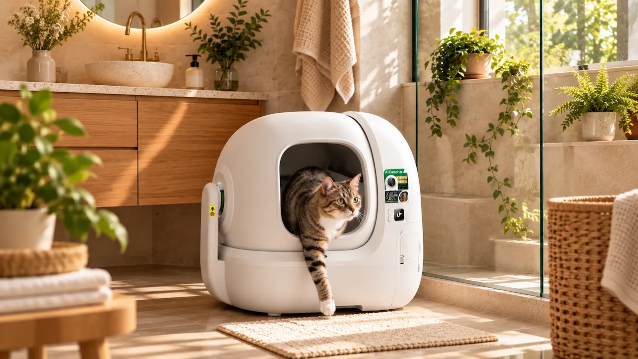 Litière automatique Petkit Purobot Max Pro 2 avec caméra intelligente et suivi des chats.