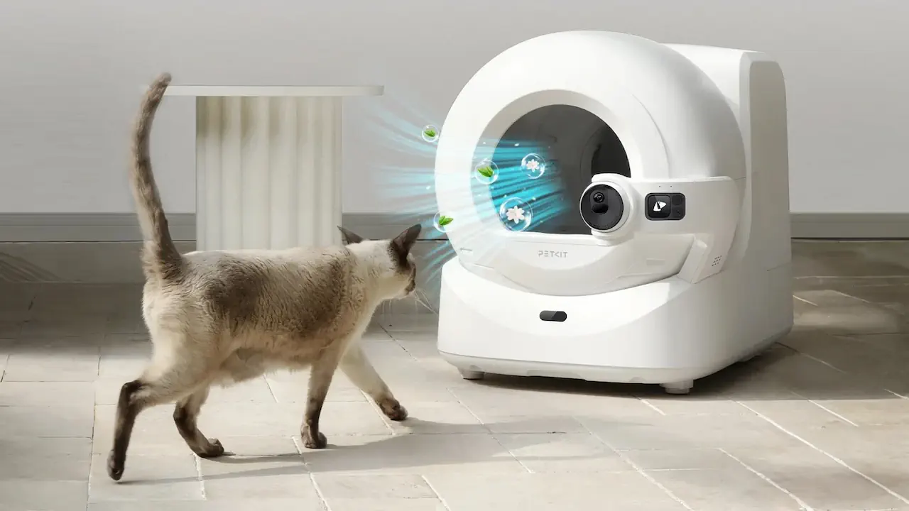 Litière automatique Petkit Purobot Ultra avec caméra IA et gestion automatique des sacs à déchets.